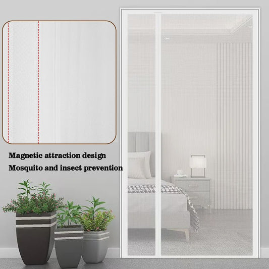 White side opening mosquito proof door curtain, magnetic suction design, invisible mosquito proof, no drilling installation