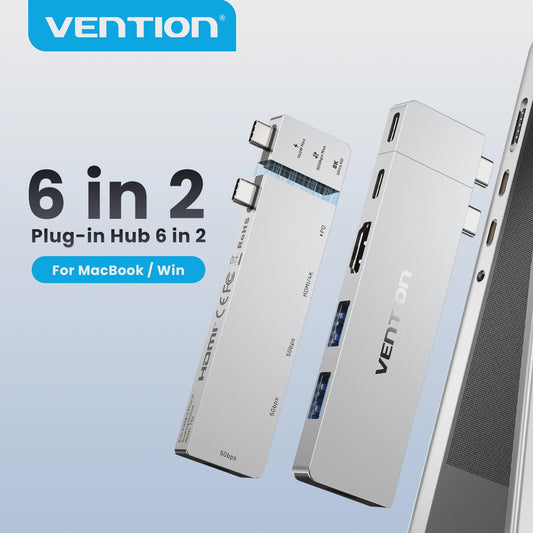 Vention Thunderbolt 4 Docking Station: 6-in-2 USB-C Hub met 8K@240Hz, 80Gbps, 140W PD en HDMI 4K@60Hz