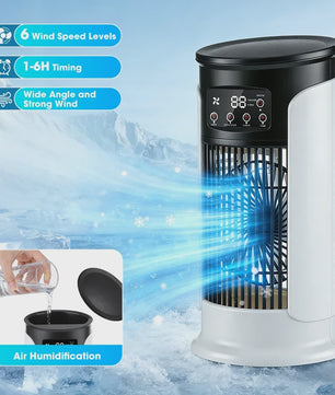 3-in-1 Draagbare Aircooler met Ventilator, Luchtbevochtiger en LED Nachtlampje - 6 Snelheden