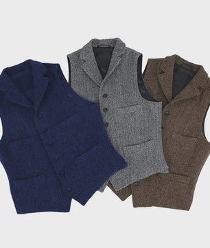 Herentrui Gilet Wol Tweed Visgraat Bruin - Klassiek Gilet voor Bruiloft & Feest