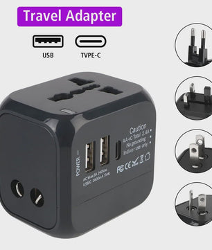 Universele Reisadapter met 2 USB & 1 Type-C Poort - EU, UK, US, AU