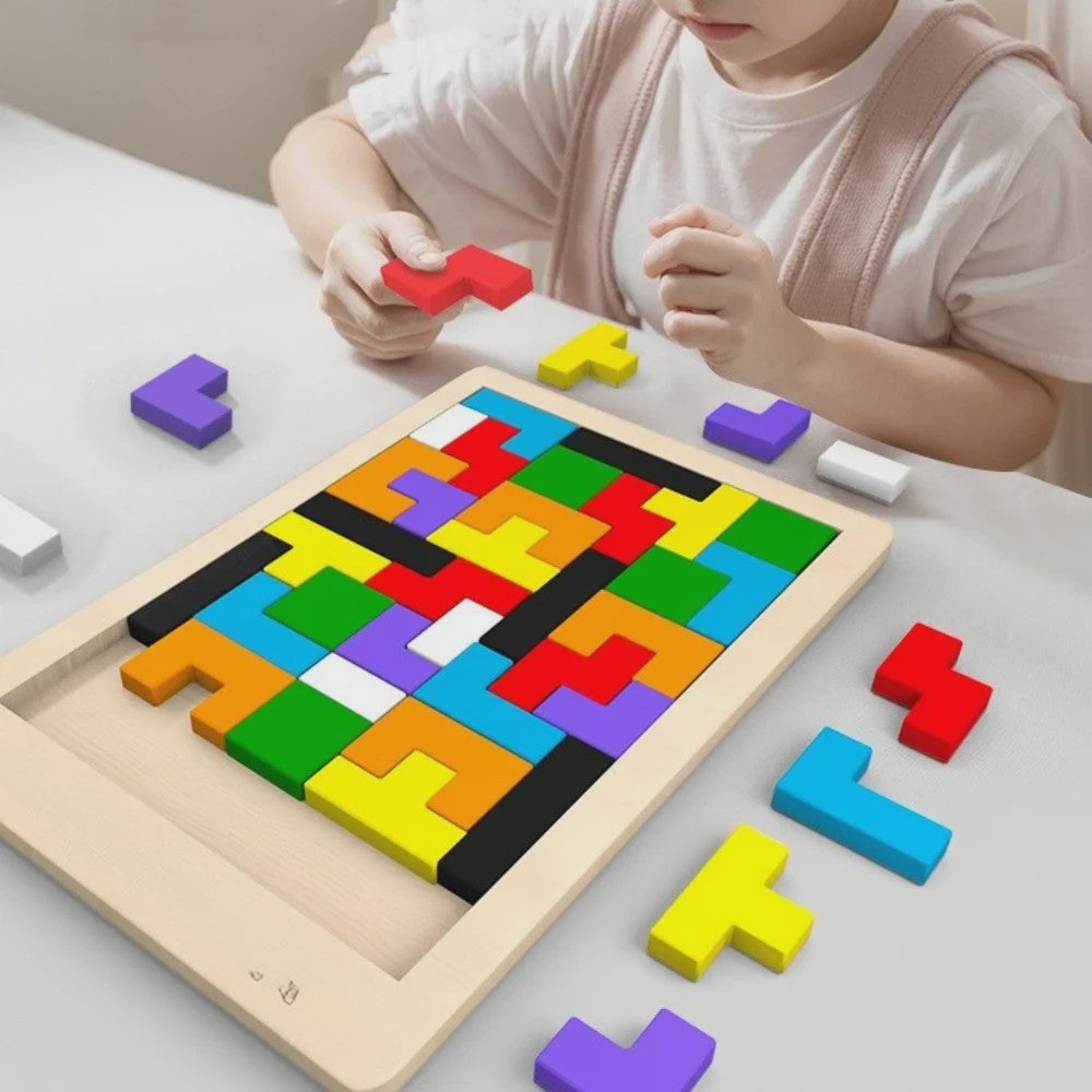 Houten Tangram Puzzel voor Kinderen - Kleurrijk Montessori Leerspel