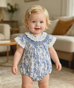 Zomerse Baby Meisjes Jumpsuit met Bloemenprint en Pofmouwtjes - Katoen (0-24M)