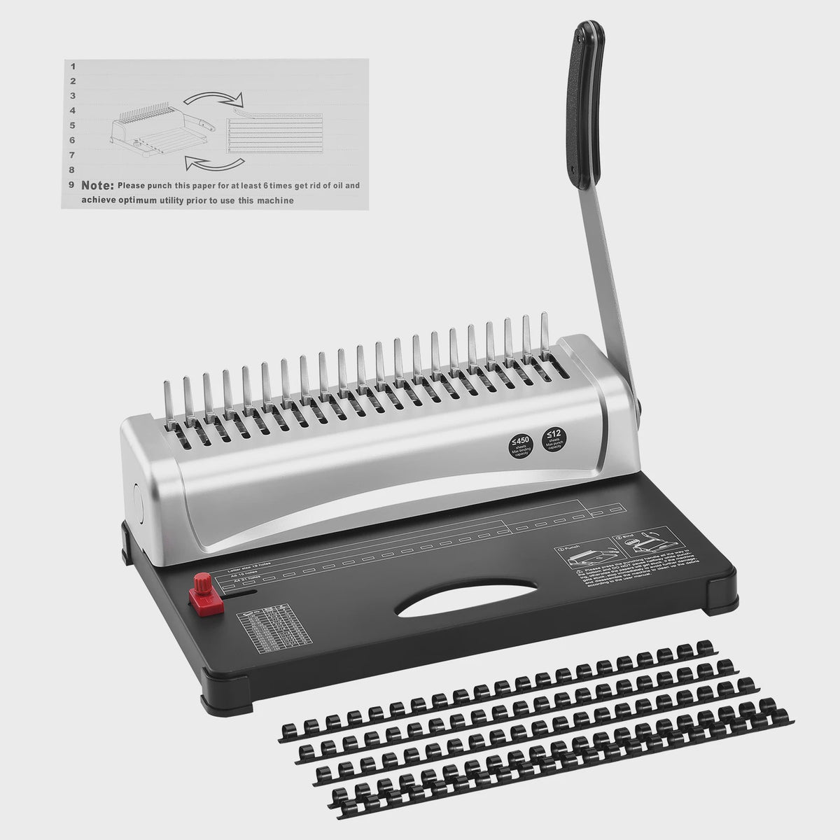 Professionele Comb Binder Machine: 21 Gaten, 450 Vel Capaciteit & 100 Spiraalringen