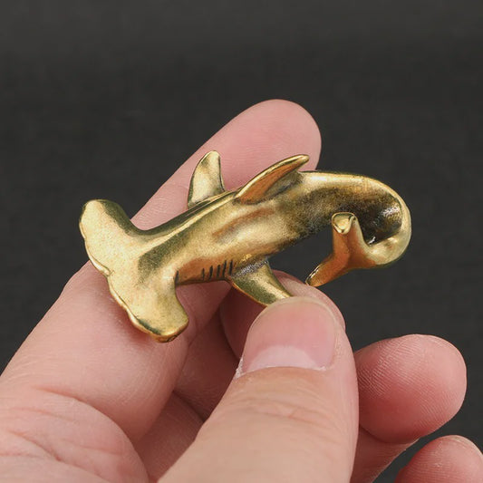 Vintage Messing Hamerhaai Figuur - Decoratief Miniatuur Zeedier