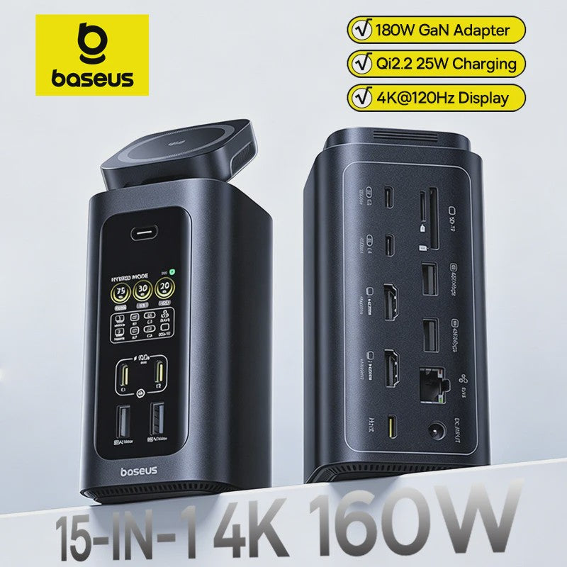 Baseus 15-in-1 USB-C Docking Station met 160W PD & 25W Draadloze Charger