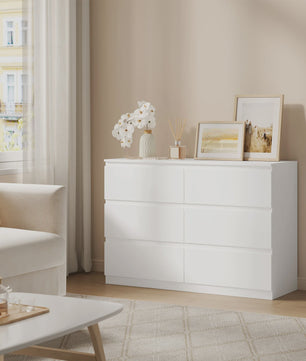 Witte Ladekast met 6 Lades - 100x69x36cm - Opbergkast voor Woonkamer & Hal