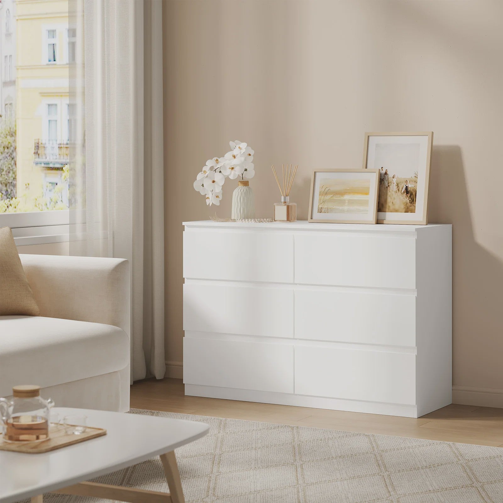 Witte Ladekast met 6 Lades - 100x69x36cm - Opbergkast voor Woonkamer & Hal