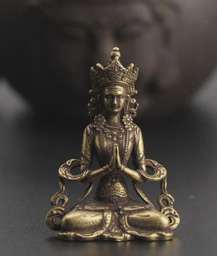 Retro Messing Boeddha Beeldje - Handgemaakt Zen Meditatie Decoratie