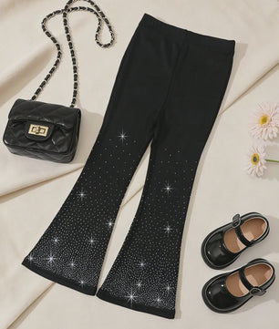 1/3Pcs Girls Sparkle Rhinestone Flare Pants 2-11Y Kids Elastic Waist Bell Bottom Trousers Polyester Spandex Casual Long Pants