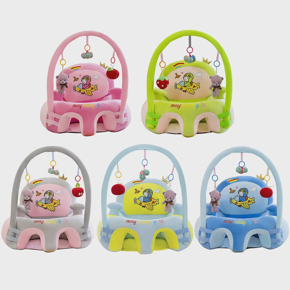 Pluche Baby Zitje met Speelboog - Leer Zitten & Voeden