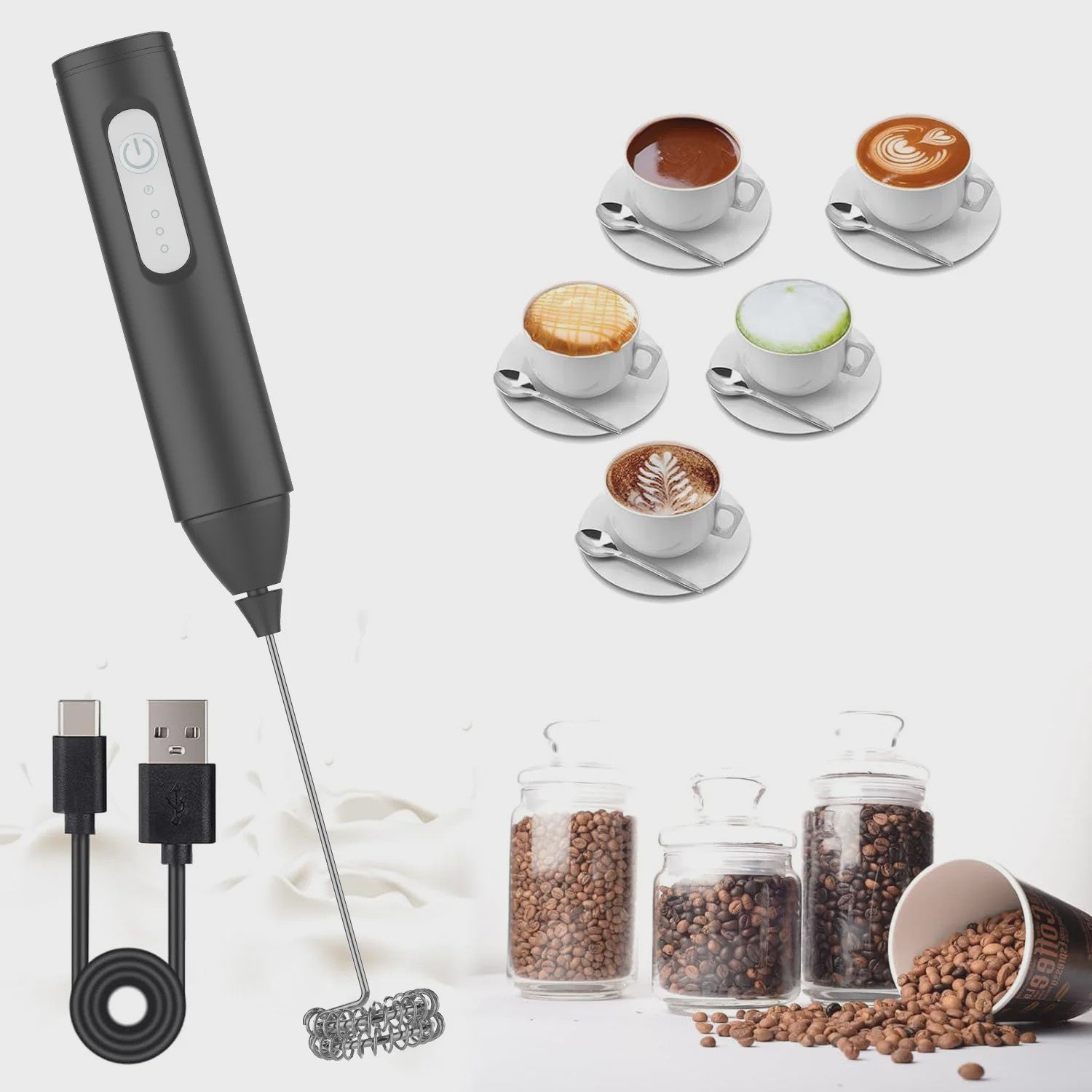 Mini Melkopschuimer - USB Oplaadbaar met 3 Snelheden voor Koffie, Cappuccino & Meer