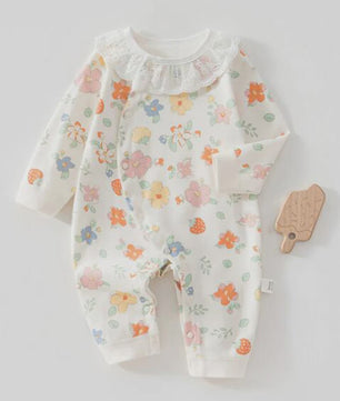 Schattige Baby Romper met Lange Mouwen - 100% Katoen, Bloemen & Panda Print