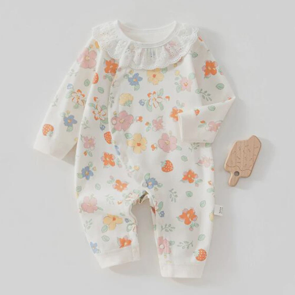 Schattige Baby Romper met Lange Mouwen - 100% Katoen, Bloemen & Panda Print