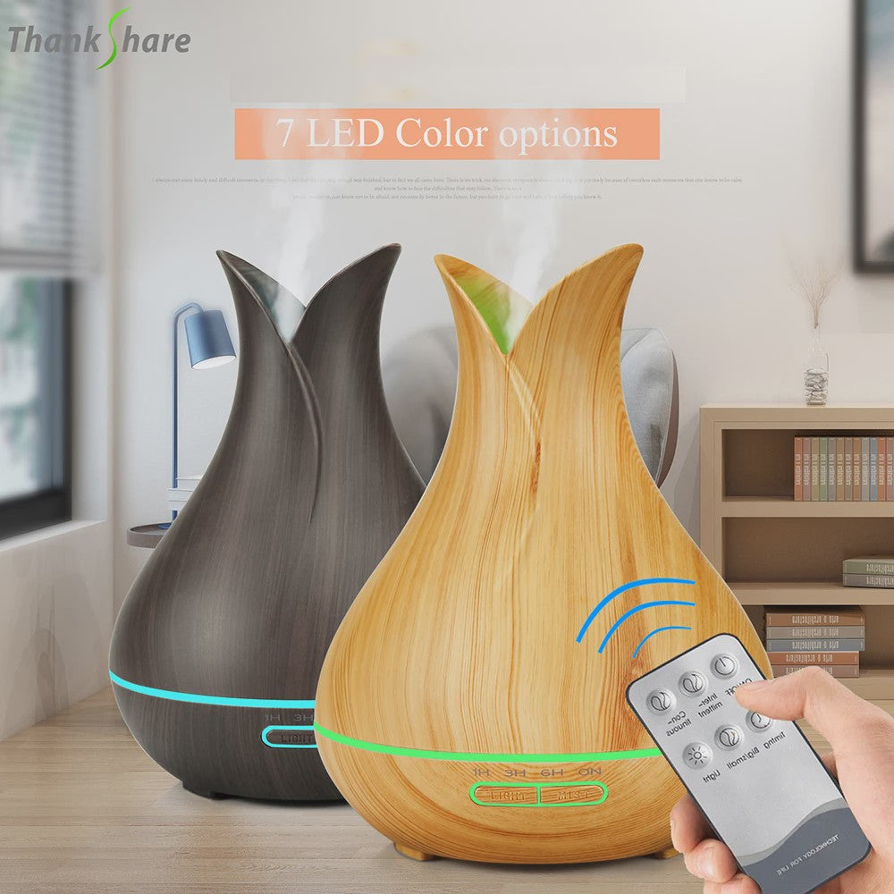 Aroma Diffuser met Houtnerf Design, 7 Kleuren LED en Afstandsbediening