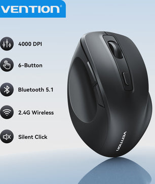 Vention Ergonomische Draadloze Muis: Bluetooth 5.1 & 2.4G Dual-Mode, 4000 DPI, Stille Knoppen