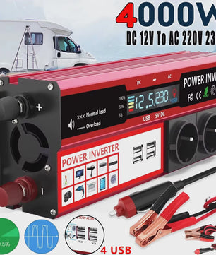 Krachtige 4000W/3000W Power Inverter: 12V DC naar 220V/230V AC met 4 USB & LED Display
