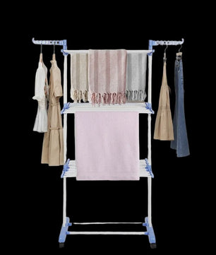 3-Laags Kledingrek op Wielen - Dubbele Stang, Opvouwbaar Droogrek voor Binnen & Buiten - 75x64x170cm
