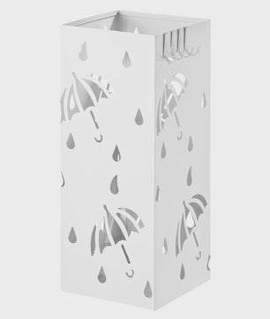 Stijlvolle Metalen Paraplustandaard 20x20x49cm - Met Haakjes en Opvangbakje voor Hal of Kantoor