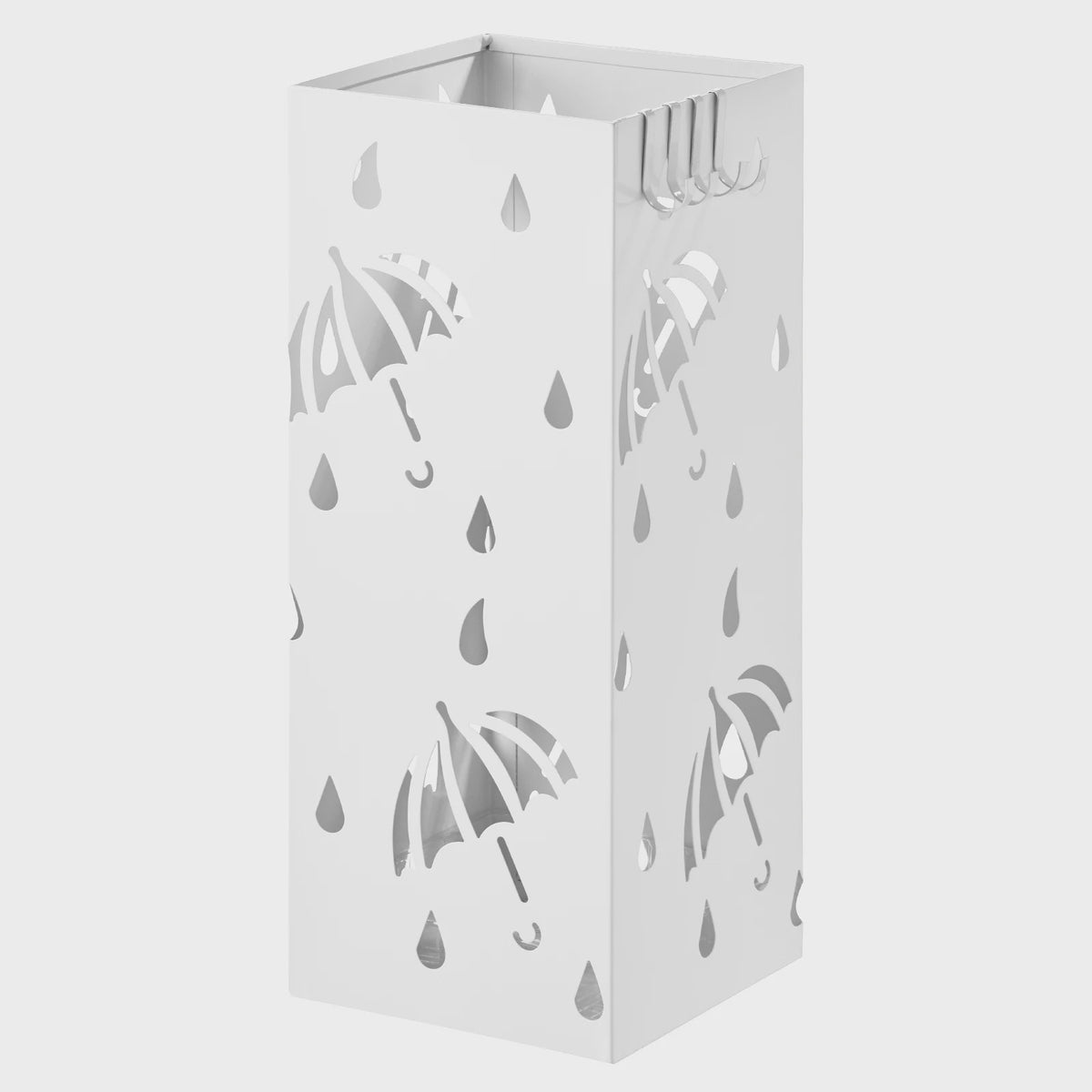 Stijlvolle Metalen Paraplustandaard 20x20x49cm - Met Haakjes en Opvangbakje voor Hal of Kantoor