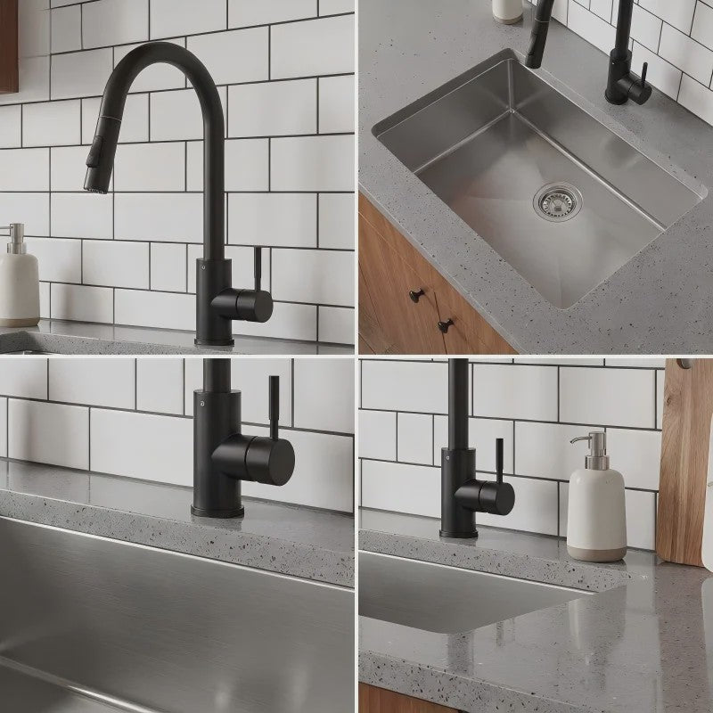Matzwarte Keukenkraan Uittrekbaar met 2 Sprayfuncties - Mengkraan Warm & Koud Water