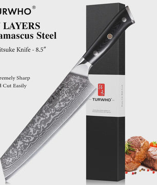 TURWHO 8.5-inch Kiritsuke Koksmes - 67 Lagen Damascus Staal
