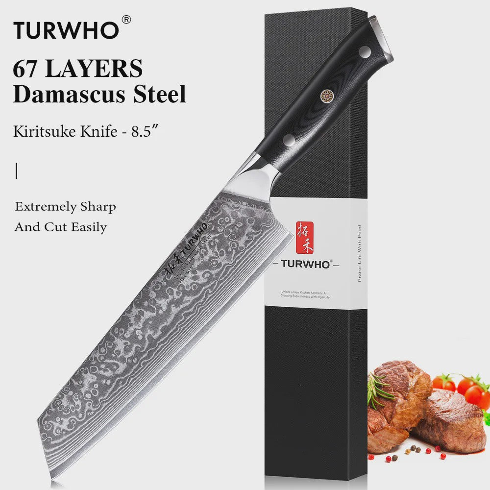 TURWHO 8.5-inch Kiritsuke Koksmes - 67 Lagen Damascus Staal