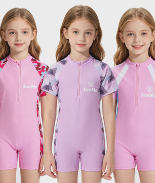 Schattig Roze Kinder Zwempak met Korte Mouwen - 1-delig Strand & Zwembad Outfit