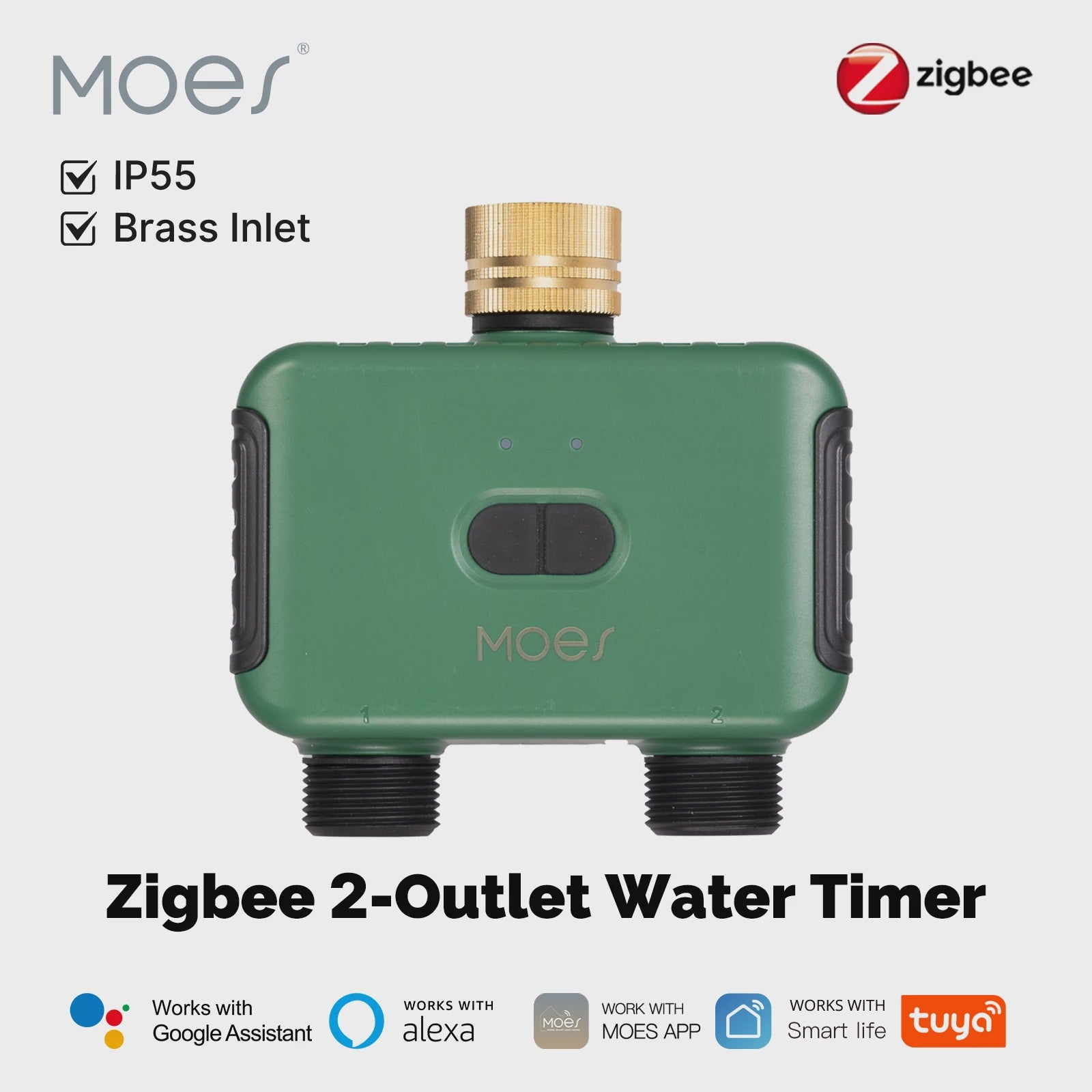 MOES Smart Zigbee 2-Uitlaat Water Timer - Slimme Tuinsproeier met App & Voice Control