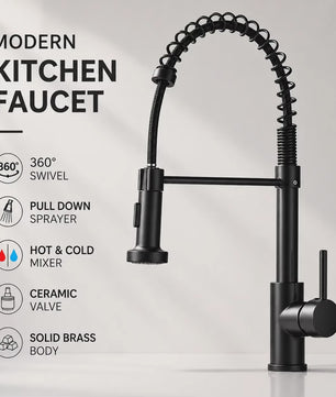 Keukenmengkraan met Uittrekbare Spuitkop - 360° Draaibaar, RVS, Warm & Koud Water