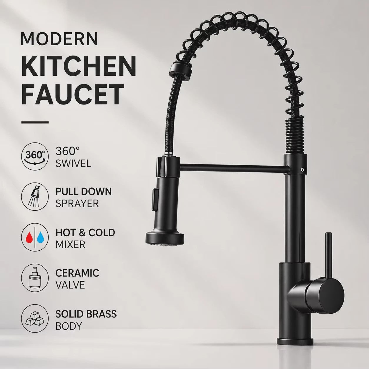 Keukenmengkraan met Uittrekbare Spuitkop - 360° Draaibaar, RVS, Warm & Koud Water