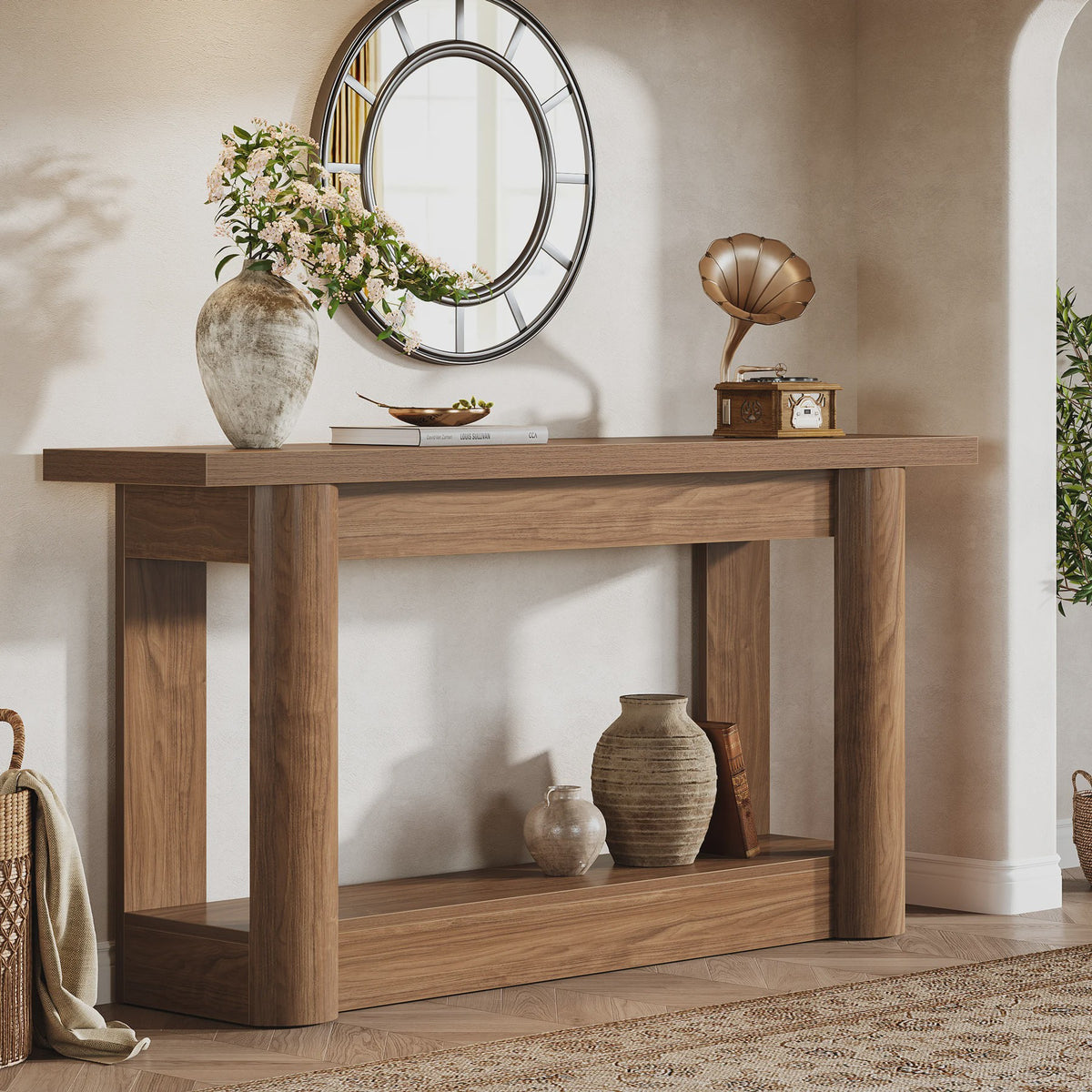 Tribesigns 160cm Farmhouse Console Tafel - Smal, Lang Dressoir voor Achter de Bank met 2 Lagen Opslag
