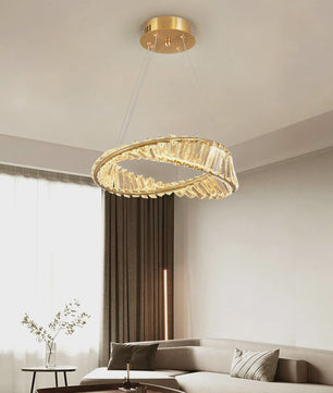 Gouden Kristallen Plafondlamp - Moderne LED Hanglamp voor Woonkamer