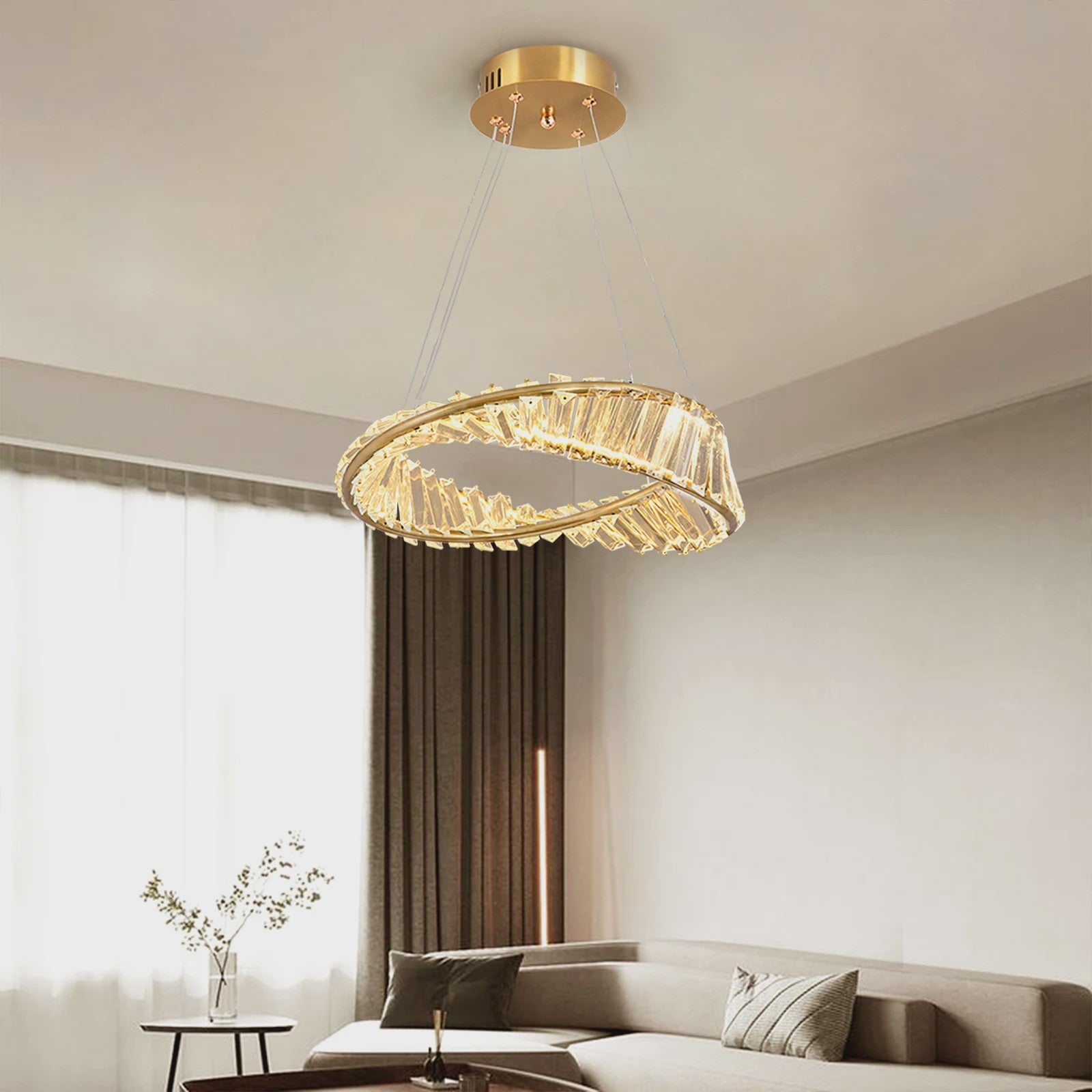 Gouden Kristallen Plafondlamp - Moderne LED Hanglamp voor Woonkamer