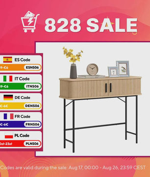 Vintage Console Tafel met 2 Schuifdeuren - Oak & Zwart - 100x30x80 cm