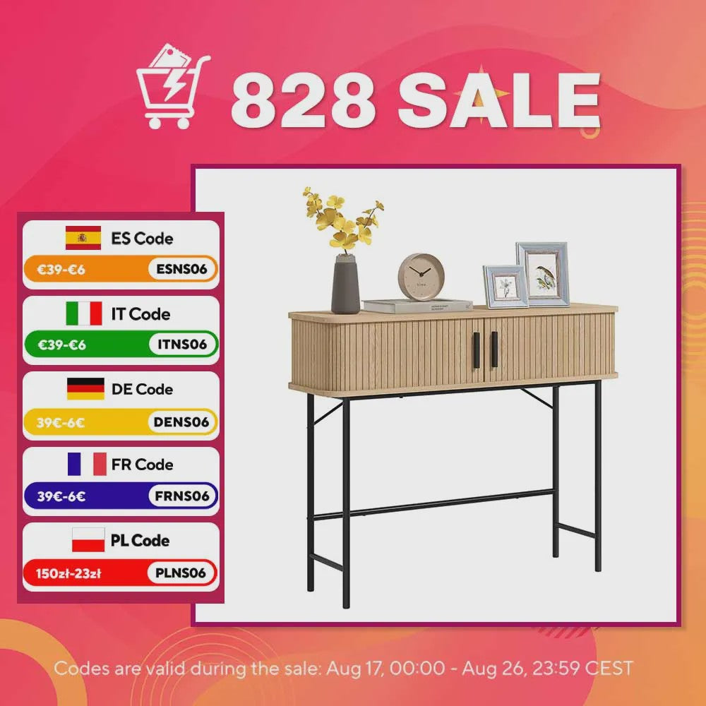 Vintage Console Tafel met 2 Schuifdeuren - Oak & Zwart - 100x30x80 cm