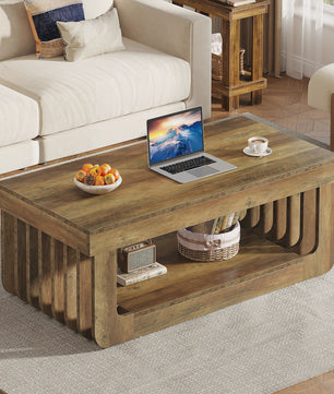 Houten Salontafel met 2 Niveaus en Opbergruimte - 120 cm Breed