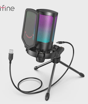 FIFINE Ampligame USB Microfoon voor Gaming & Streaming met Popfilter, Shock Mount & Gain Control