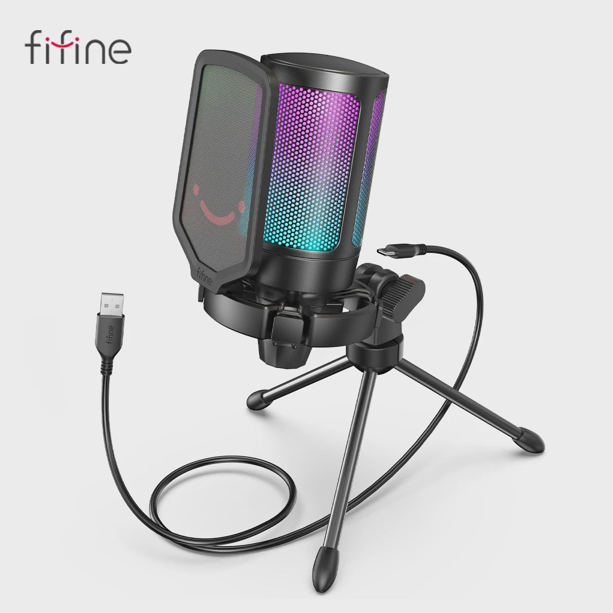 FIFINE Ampligame USB Microfoon voor Gaming & Streaming met Popfilter, Shock Mount & Gain Control