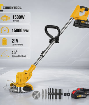 Accu Grastrimmer CONENTOOL 21V - 1500W Krachtige Bosmaaier met Telescoopsteel & 2 Batterijen