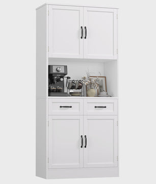 Stijlvolle Witte Keukenkast 180cm - Buffetkast met Aanrechtblad, Voorraadkast met 4 Deuren & 2 Lades