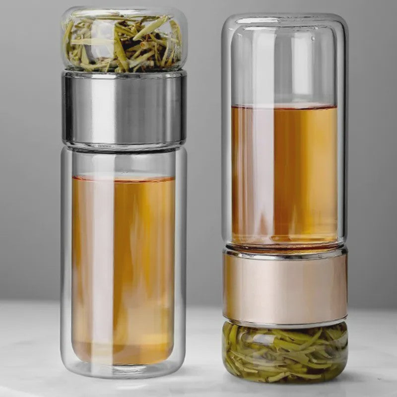 Dubbellaagse Glazen Theefles met Infuser - 420ml - Hittebestendig Borosilicaatglas