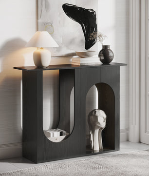 Zwarte Console Tafel met Boogontwerp - 100 cm - Smalle Banktafel voor Hal of Entree
