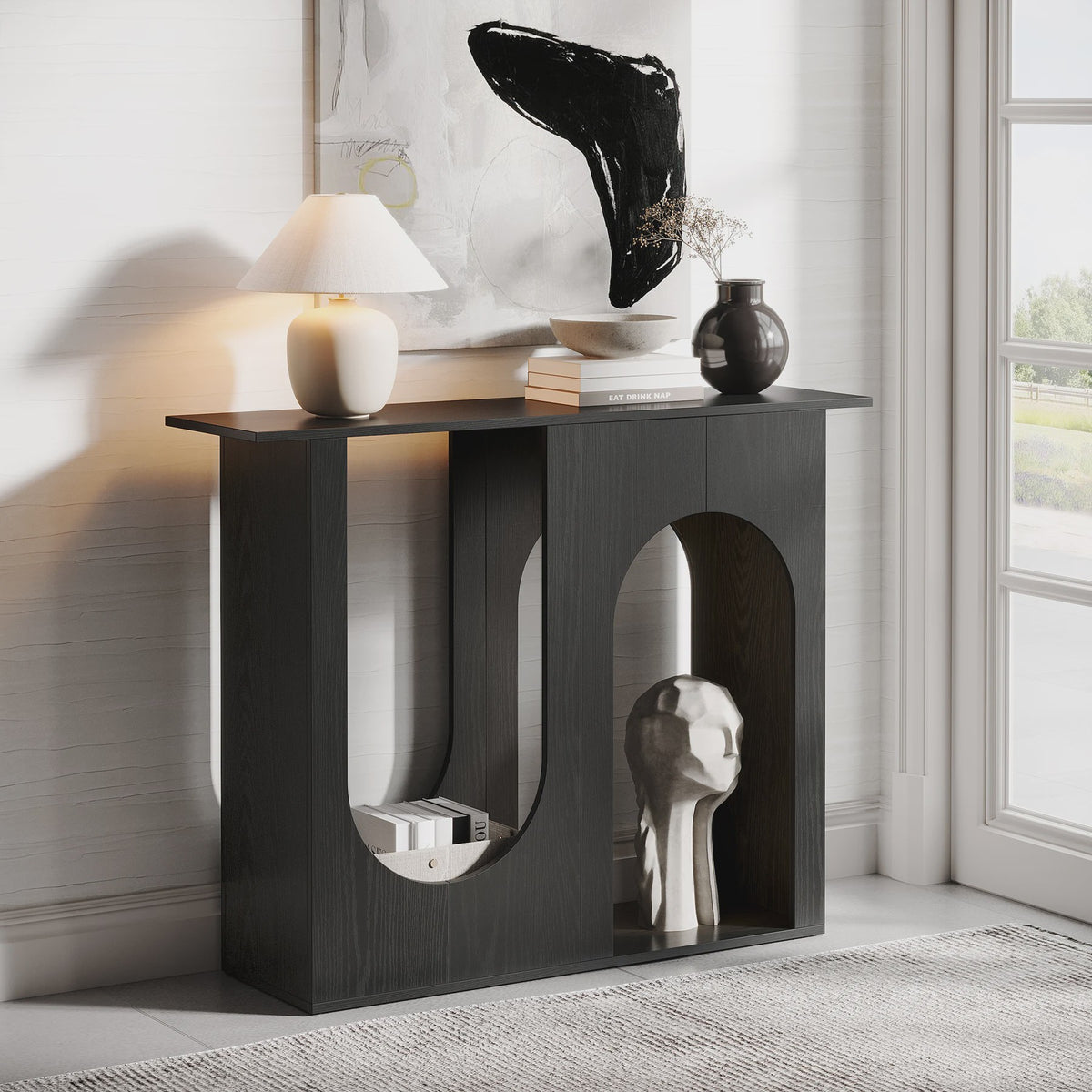 Zwarte Console Tafel met Boogontwerp - 100 cm - Smalle Banktafel voor Hal of Entree
