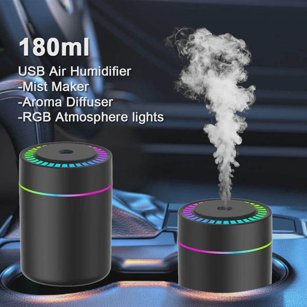 180ML Mini Luchtbevochtiger & Aroma Diffuser met USB en Sfeerverlichting - Ideaal voor Auto, Huis & Slaapkamer
