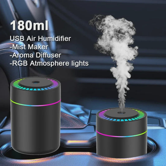 180ML Mini Luchtbevochtiger & Aroma Diffuser met USB en Sfeerverlichting - Ideaal voor Auto, Huis & Slaapkamer