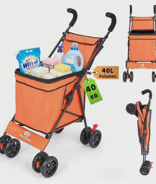 40L Opvouwbare Boodschappentrolley met Opbergtas en 4 Wielen