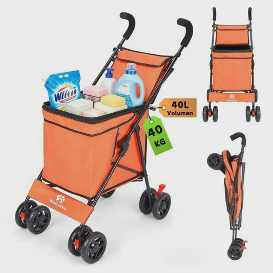 40L Opvouwbare Boodschappentrolley met Opbergtas en 4 Wielen