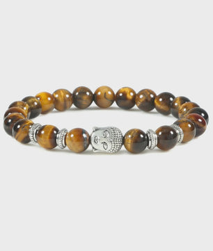 Natuurstenen Buddha Armband met Tijgeroog Kralen - Elastisch & Verstelbaar