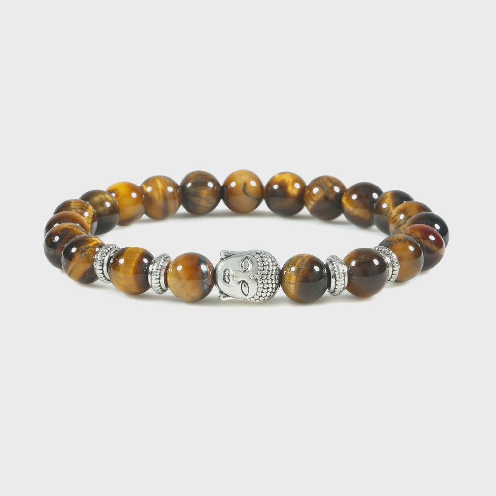 Natuurstenen Buddha Armband met Tijgeroog Kralen - Elastisch & Verstelbaar